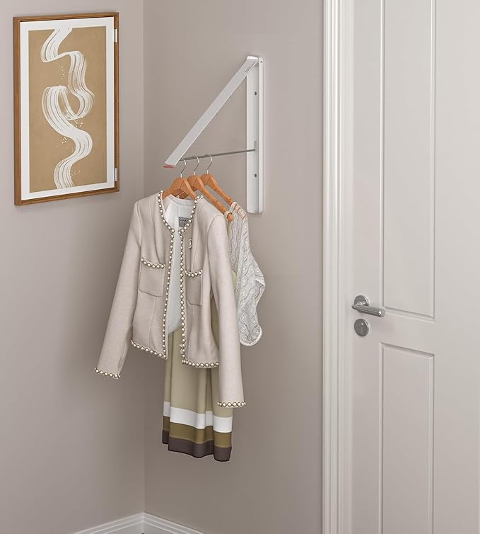 Dr.DJ Clothes Drying Rack Wall Mounted, Retractable & Foldable Clothes Hanger for Laundry Room Organization and Storage, Clothes Hanger Rack for Dorm, Closet, Balcony, Laundry Room(2Pack, White)