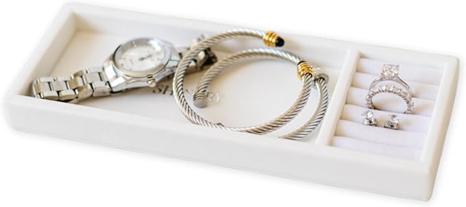 Shinery Jewelry Tray, Organizer for Dresser & Nightstand, Aesthetic Room Decor, Earring Holder, Key Bowl, Trinket Dish, Vanity Storage Box for Rings & Accessories, PU Leather - The Daily Tray