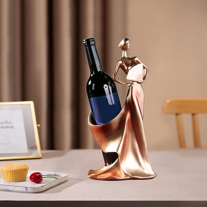 Artpaul Wine Bottle Holder Beauty Lady Statue Wine Bottle Stand Lady Wine Rack Decoration Wine Cork Holder Decor Wine Decor for Kitchen Bar (Golden Red)