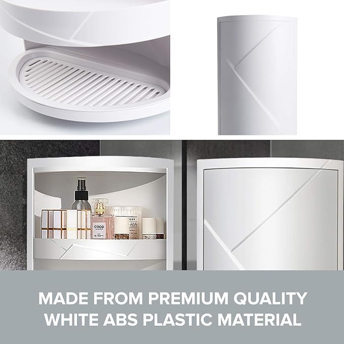 Bathroom Storage Corner Vanity Cabinet 24"x8.75"x8.75" Space Saver Rotating Organizer - 2-Tiered Storage Cabinet Countertop Storage or Wall Shelf - White Corner Shelf - Hidden Storage Rack