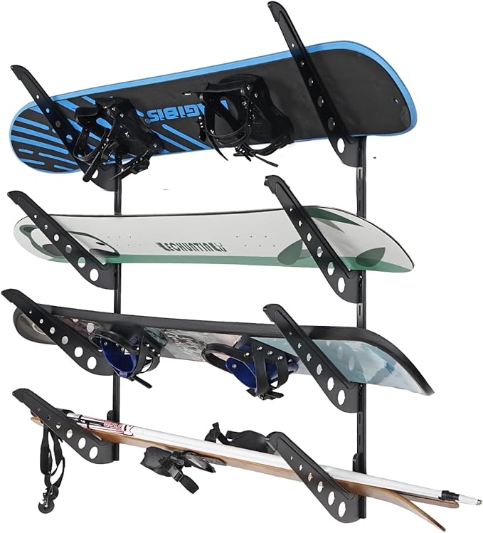 Snowboard Wall Racks, Adjustable Storage Rack for Ski, Surfboard, Wakeboard, Snowboard Wall Mount Display, White/Black