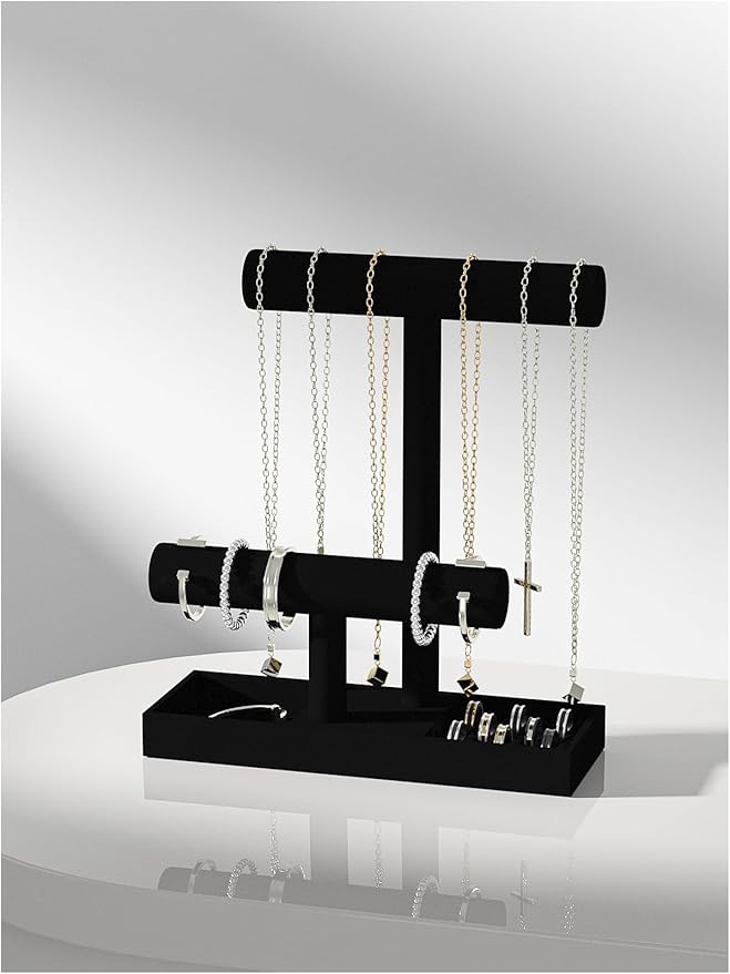 Bracelet and Necklace Holder,Velvet Jewelry Necklace Display Organizer Stand,bracelet Holder for Selling,Bracelet and Necklace Storage Tree (Style 2（Black）)