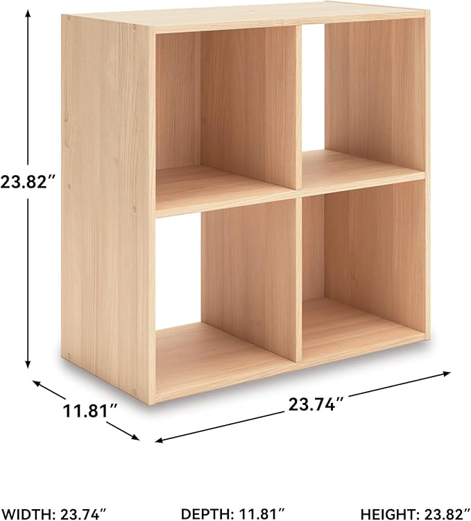Signature Design by Ashley Piperton Contemporary 4 Cube Organizer for Storage, Fits 10.5" x 10.5" x 11" H Storage Bins, Wood, 23.82" Tall, Light Brown