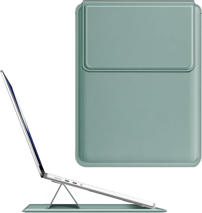 Fintie Sleeve Case for MacBook Air 13.6 A3240 A3113 A2681, Pro 14 A3434 A3401 A3185 A3112 A2992 A2918 A2779 A2442, MacBook Pro/Air 13 - PU Leather Slim Bag Cover with Stand Feature, Green