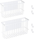 Magnetic Metal Basket Organizers, 2 Pack Large & Small, White, Strong Magnet Hanging Wire Storage Basket, Refrigerator/Whiteboard Classroom/Locker