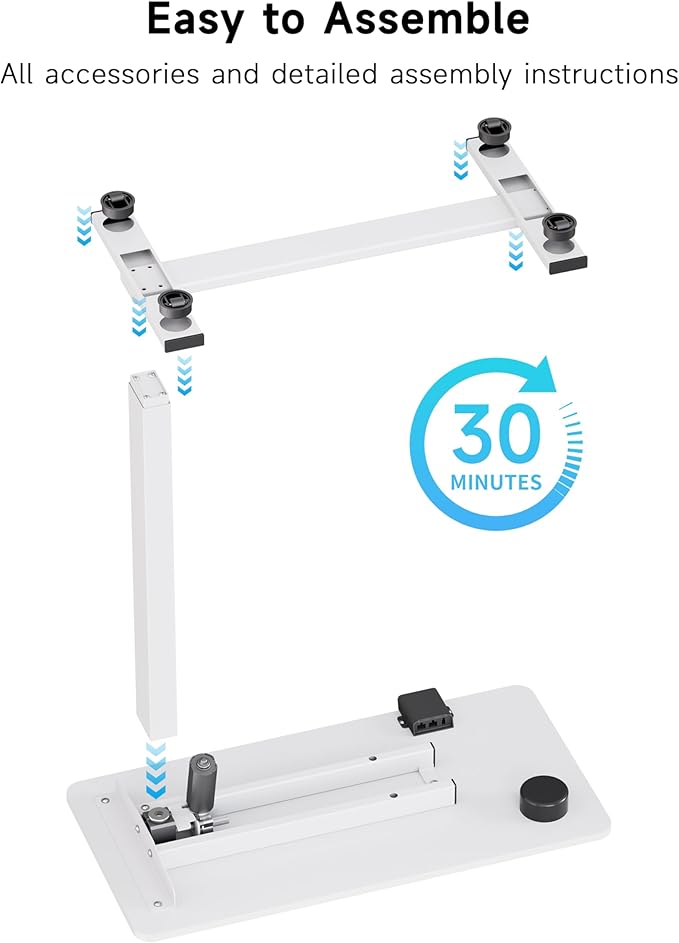 BIZUM Small Electric Standing Desk Bedside Table with Hidden Wheels 31.5 x 15.8 Inch Adjustable Computer Laptop Office Desk, White