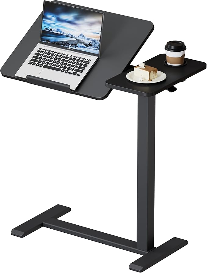 BZIUM Overbed Bedside Table with Hidden Wheels, Adjustable Medical Tilt Top Hospital Bed Table Over The Bed, Rolling Desk Mobile Standing Desk for Hospital&Home Use (Black)