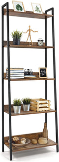 CAPHAUS 5 Tier Ladder Bookshelf, 24 Inch Width Free Standing Shelf, Bookcase Shelf Storage Rack Organizer, Industrial Book Shelves for Home Office, Living Room, Kitchen, Rustic Oak, Vintage Shelves