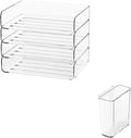 4-Tier Stackable Paper Tray Organizer for Desk with Detachable Hanging Pen Cup - Durable PET Desktop Paper Organizer, Space-Saving Desk Accessory