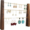 GemeShou 3 Tiers Walnut Earring display stands for selling, Wooden Jewelry Shelf, Earring Storage Organizer, Brass earring holders with 42 holes for stud Dangle Hoop【Walnut 3-Tier Height 9.45"】