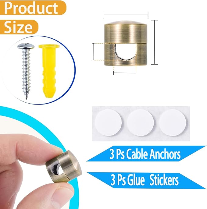 3 Sets Charger Cord Holder,Antique Copper Color Metal Adhesive Cable Management Clips,Adjustable Cable Anchor Holders,Wire Organizer for Desk, Wall, Home, Office