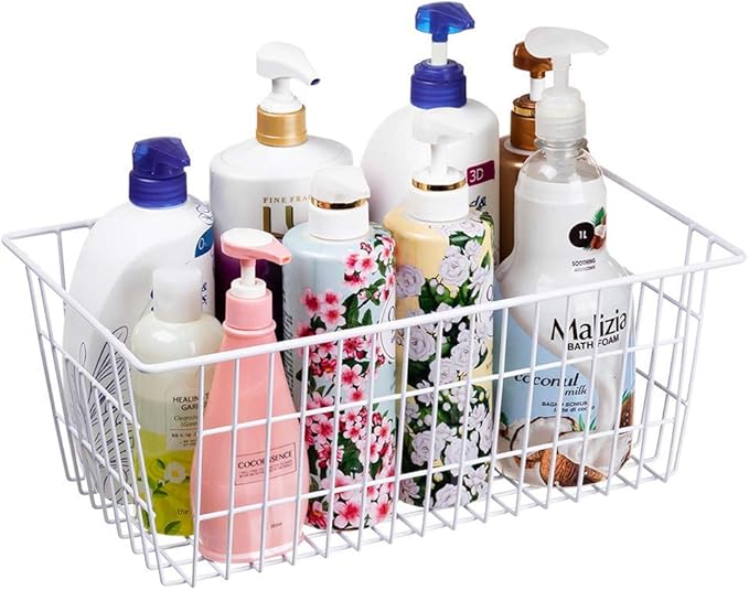 SANNO Freezer Baskets Wire Storage Baskets Closet Baskets Bin Farmhouse Organizer Storage Bins Organization Storage for Home, Office, Bathroom, Pantry -Set of 2, 15.7" White-2P