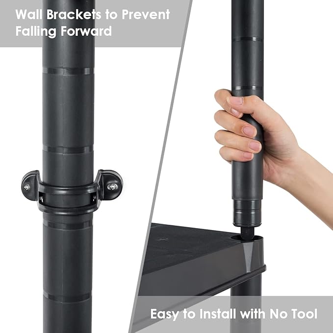 IRONMAX 5-Tier Plastic Storage Shelves, Multi-Purpose Display Shelf Rack, Light Duty Storage Shelving Unit for Laundry Pantry Closet, Black (2, 28“L X 15”W X 67“H)