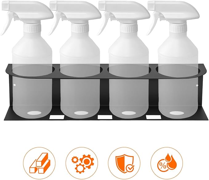 QWORK 4-Spray Bottle Holder Organizer, Wall Mount Aerosol Can Storage Rack for Garage & Workspace, Powder Coated Steel, Black,