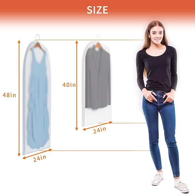 Clear Garment Bags for Hanging Clothes,48in Dress Clothing Suit Bags Coat for Sweater Closet Storage Dress Hanging Garment Translucent Clothes Covers Protecting Dusts(6-Pack)