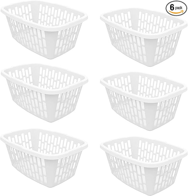 (6 Pack)1.5 Bushel Rectangular Laundry Basket with Handles,Stackable Plastic Laundry Hamper,White Ventilated Design for Easy Carrying & Storage