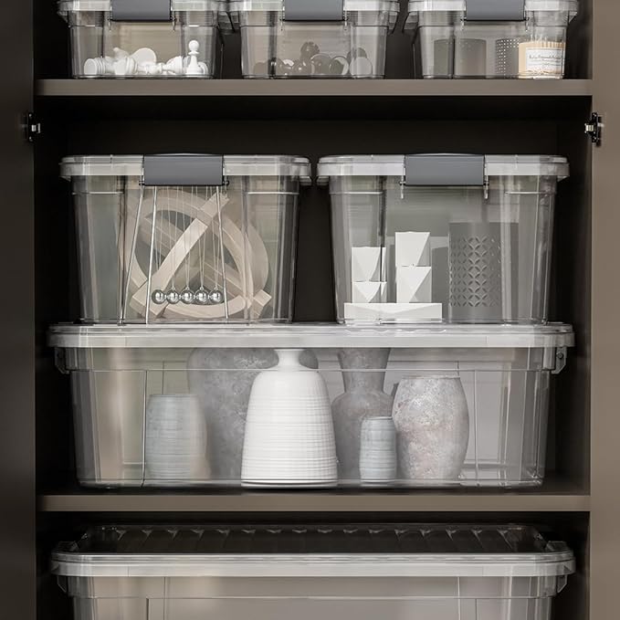Superio Clear Storage Boxes with Lids, 26 Quart Plastic Container Bins for Organizing, Stackable Crates, BPA Free, Non Toxic, Odor Free, Organizers for Home, Office and Dorm, 6 Pack