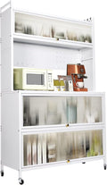 Mobile Kitchen Storage Cart with Wheels,Wheeled Multi-Layer Floor Storage Cabinet with Locker Hole Board Freestanding Storage Cabinet Rust Proof Microwave Oven Pot Oven Rack