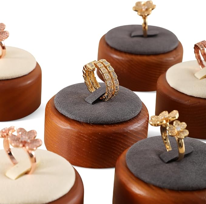Ring Display, Premium Wooden Stand, Grey Jewelry Holder for Vendor
