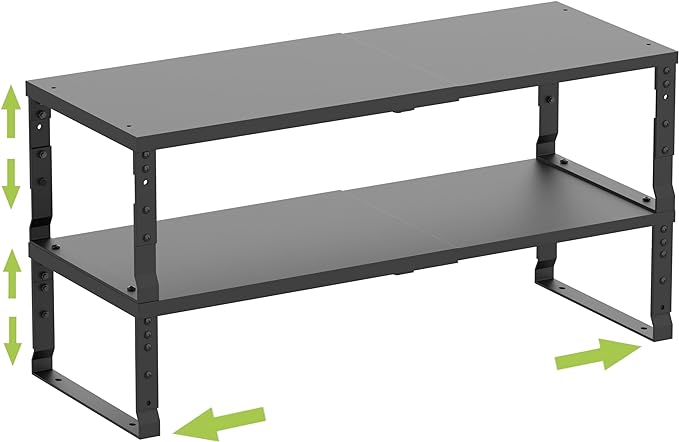 Expandable Stackable Spice Rack Organizer for Kitchen Cabinet,Adjustable Counter Shelf, countertop, Pantry,Cupboard,Bathroom,Bedroom(2Packs/Black/Medium)