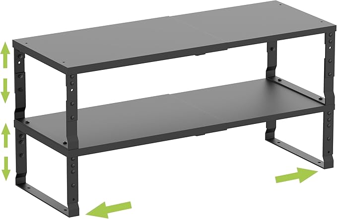Expandable Cabinet Shelf Organizer Storage Spice Rack Shelves for Kitchen Stackable Adjustable Pantry Cupboard Bathroom Countertop Desktop(2Packs/Black/Large)