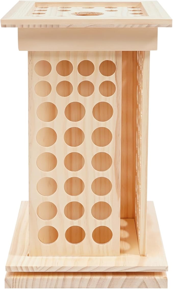 Wooden Essential Oil Bottle Display Rack Rotating Essential Oil Storage Organizer with 125 Holes, Holder Bottles Roller Shelf for Essential Oils, Nail Polish, Fragrance Oils, Cosmetics