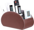 Wide Remote Control Holder , PU Leather Organizer Box with 5 Compartments for Table Office ,Remote Caddy Desktop Storage with Phone Holder, Home Accessories for Controllers , Media Player (Brown2)