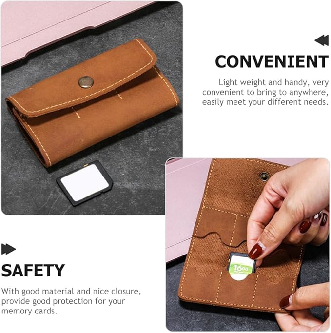 DOITOOL 2pcs Retro PU Memory Card Case Holder Organizer Secure Snap Closure Protective Storage Box for Cards Travel-Friendly Brown (2pcs)