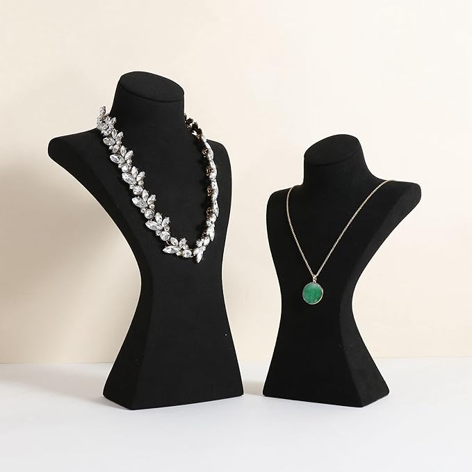 GemeShou Black necklace storage hanger stand jewelry organizer, Velvet jewelry stand necklace holder, jewelry mannequin bust for necklaces, jewelry bust display stands【Black-Large height 12 inch】
