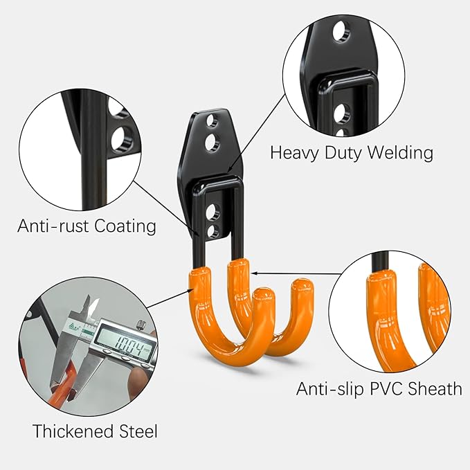 3-H Garage Wall Hooks 10 Pack, Garage Hooks Heavy Duty with Extra Welding Spots, Wall Storage Organizer for Hanging for Garden, Lawn, Yard (Orange)