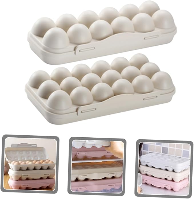 Toyvian 2pcs Egg Storage Container for Refrigerator Stackable Plastic Egg Holder with Design Space-saving Organizer Bin for Home Kitchen and Easy to Clean