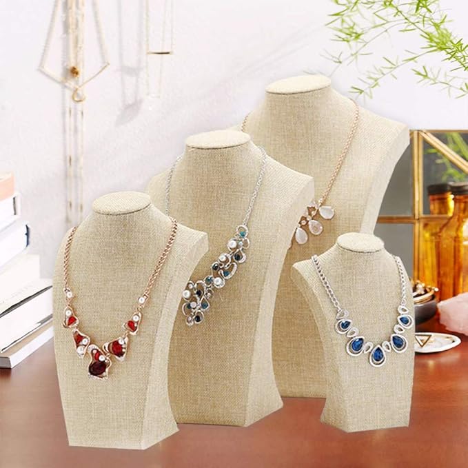 Necklace Display Bust, 9.8" high Beige Linen Jewelry Holder for Necklaces & Bracelets, Figure Display Stand for Jewelry Shop & Personal Makeup (25cm*14cm)