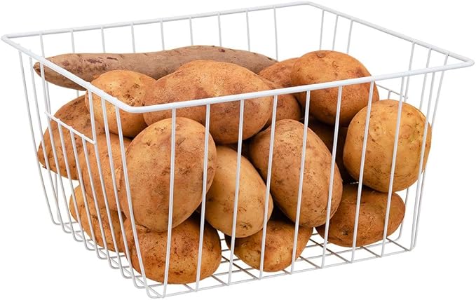 Freezer Basket Organizer, Refrigerator Metal Wire Storage Divider, Household Container Bins with Handles for Kitchen, Pantry, Cabinet, Closets - Pearl White (6, 11in x 10in x 5.5in)