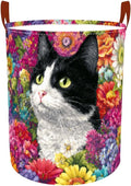 Laundry Baskets 15.7x19.7 Inch Large Cat Floral Garden Design Collapsible Laundry Hamper with Handles Oxford Fabric Clothes Storage Bin Foldable Dirty Clothes Organizer for Bedroom Bathroom Dorm