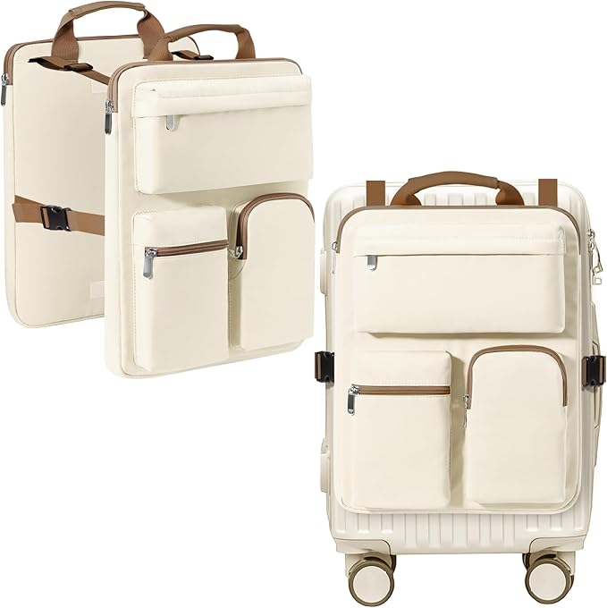 Over Luggage Organizer Bag for Suitcase with Multi Pockets, 16”Laptop Bag with Handle, Portable Travel Organizer Bags for Luggage with Adjustable Strap, Tote Carry Bag for Men Women(Beige)