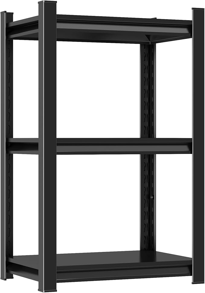 Storage Shelves, Garage Metal Shelving Unit, Adjustable, Double-Layer Column with Reinforced Ribs, Heavy-Duty, Capable of Bearing 600-3600 lbs (Black, 32 * 16 * 12, 3-Tier)