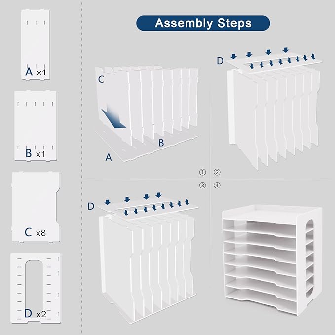 SONGWAY Large File Organizer for Desk - 8 Tier Legal Size Paper Storage Holder, File Sorter, Letter Mail Tray, Desktop Paper Storage Organizer for Home Office School