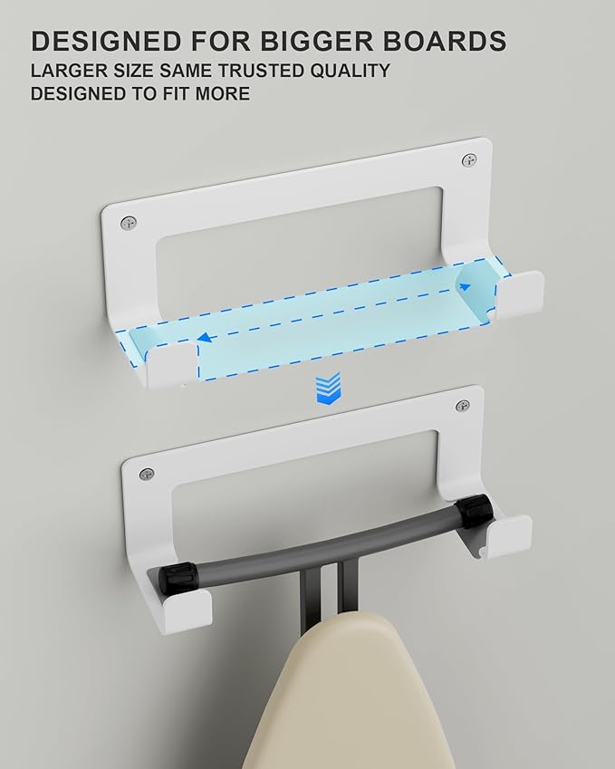 Extra Large Ironing Board Hanger Wall Mount Stainless Steel, Y T Leg Ironing Board Holder Wall Mount for Laundry Room, Iron Board Hooks for Wall Heavy Duty, White