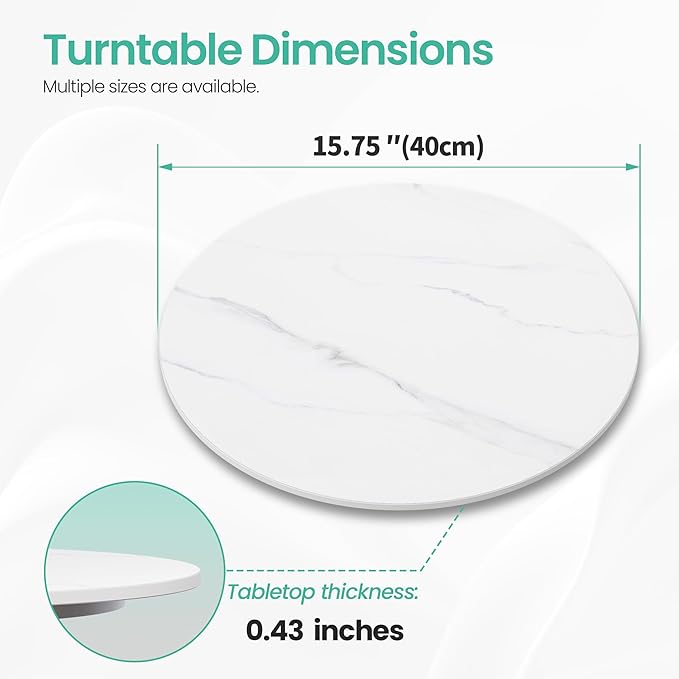 15.7" Lazy Susan Turntable – 360° Sinteredstone Silent Anti-Slip Turntable, Table Top Centerpiece for Kitchen, Pantry, Spice Rack, Refrigerator & Dining Table, White