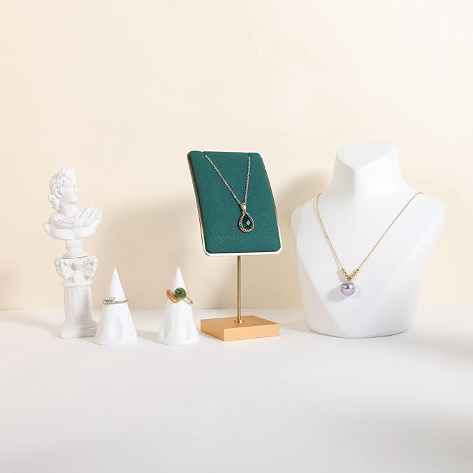 GemeShou Green necklace holder small jewelry stand, Velvet necklace display stand for selling, metal jewelry organizer necklace hanger【Green】