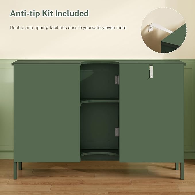 TEENFON 35.4" Pedestal Sink Storage Cabinet with 2 Doors and Adjustable Shelves, Bathroom Sink Cabinet, Under Sink Storage with U-Shape Cut-Out, Green UNYSG034V