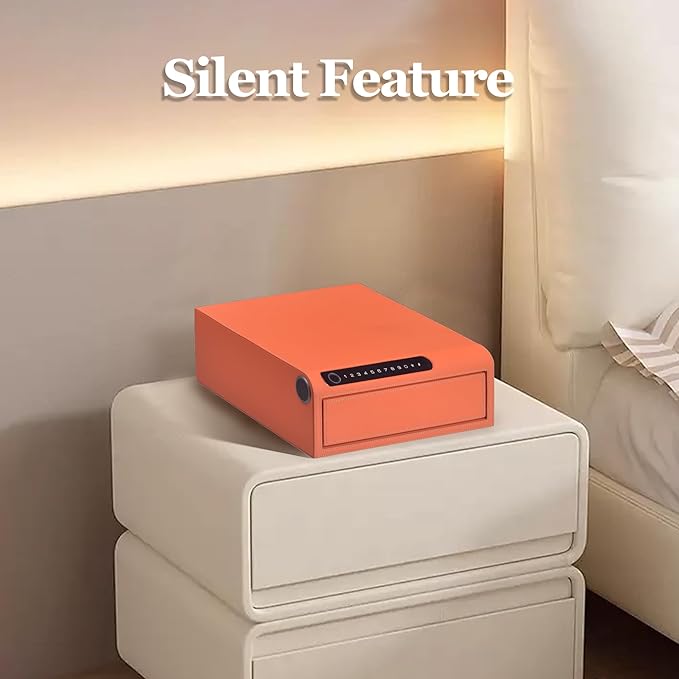 Biometric Fingerprint safe, Slide-Away Handgun Safe for Pistols, Leather Wrapped Jewelry Storage Safe, Drawer Safe for Home,Digital Keypad & Quick-Access Drawer (Orange-1 Drawer)