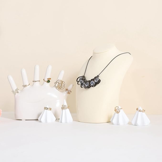 GemeShou Beige necklace hanger jewelry organizer, Velvet jewelry stand necklace holder, jewelry mannequin bust for necklaces, Jewelry boutique store photography props【Beige-Medium height 7.87 inch】