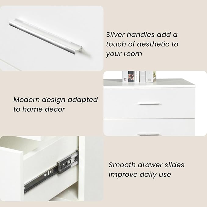 Karl home 6 Drawer Dresser, Wood White Vanity Drawer Cabinet, Bedroom Storage Cabinet TV Stand, Large Dresser Storage Chest with Deep Drawers, Bedroom Furniture