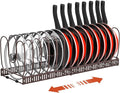 Housolution Pot and Pan Organizer Rack for Cabinet, Expandable Pot Lid Organizer with 14 Adjustable Dividers, Pan Holder Storage Rack for Kitchen Cabinet, Bronze