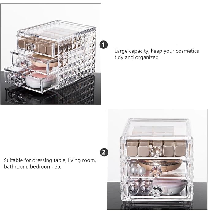 Clear Acrylic Makeup Organizer Drawer Cosmetic Storage Case for Lipsticks Skincare Desktop Organizer with Large Capacity Transparent Holder