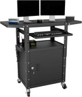Mobile AV Cart with Pullout Keyboard Tray, Rolling Computer Cart Height Adjustable Rolling Media Utility Cart with Extra Storage Space, 4 Outlets, Perfect for Home or Office Use
