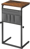 HOOBRO C Shaped End Table, 29.5’’ Adjustable Height Side Table with Storage Pockets, Couch Table Slide Under for Sofa, Small Space, for Living Room, Bedroom, Rustic Brown and Black BF77SF01