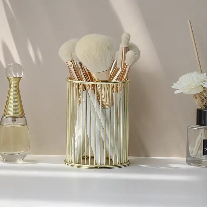 Gold Metal Pen Holder Cup for Desk Makeup Brushes Pencil Holders Home Office Organizer