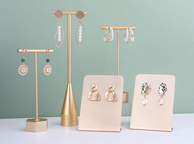 GemeShou Gold Earring Display Stand for selling, Stable Jewelry Earring Holder, Metal ear hanger photography props【Gold-Cone Base Height 7.9"】